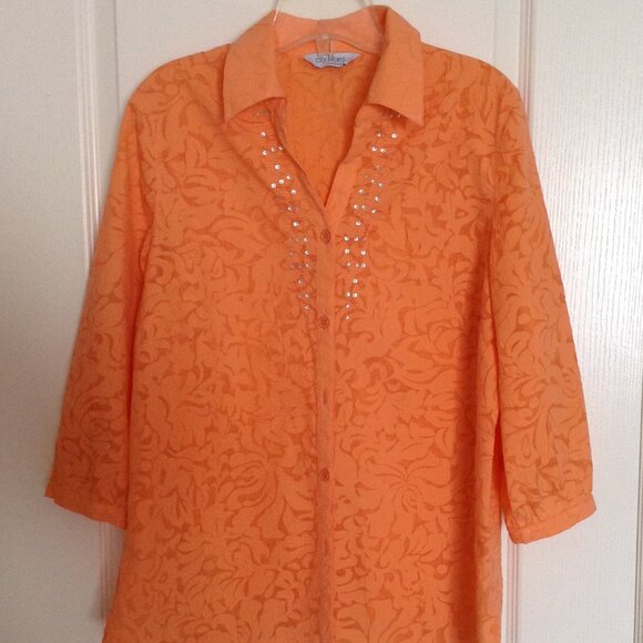 City Blues by Koret Women's Button Down Shirt Blouse Size L 3/4 Sleeve Colorful - Picture 1 of 8